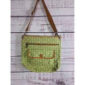 Fossil Green Geometric Canvas Crossbody Bag Adjustable Strap Leather Trip